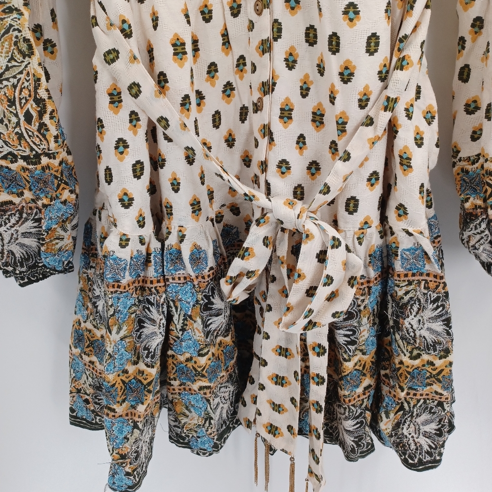 Anthropologie Floral Puff Sleeve Mini Dress Cotton XS - Picture 6 of 14